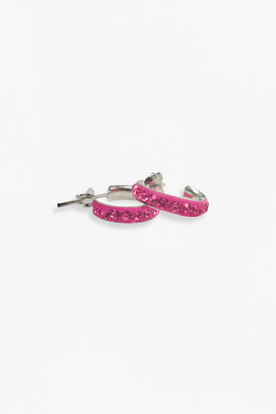 1/2" Swarovski Crystal Hoop Huggie Silver Earrings in Pink | Annie and Sisters