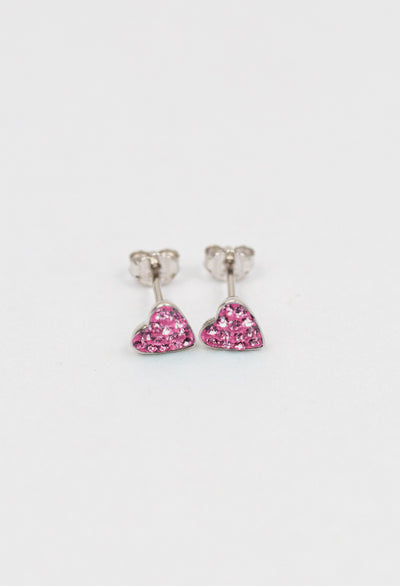 Teeny Tiny Heart Crystal Silver Stud Earrings in Rose Pink | Annie and Sisters 