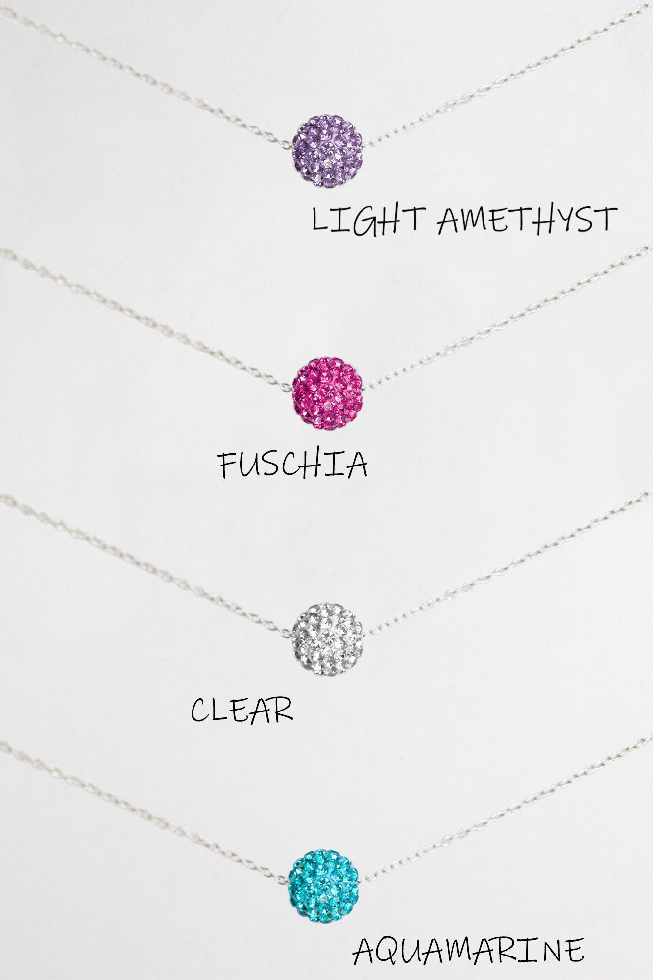 10mm Disco Ball Crystal Sterling Silver Necklace in various color | Annie and Sisters