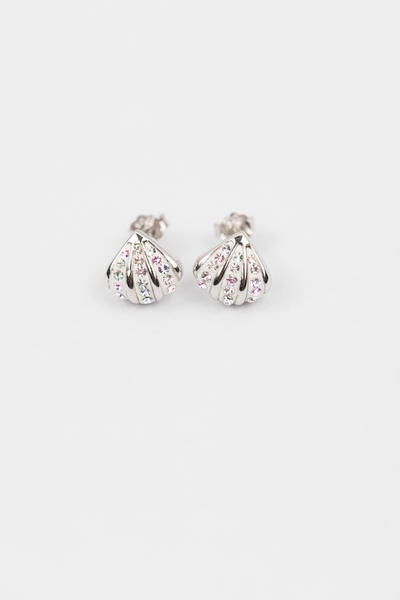 Clam Seashell Crystal Sterling Silver Stud Earrings | Annie and Sisters