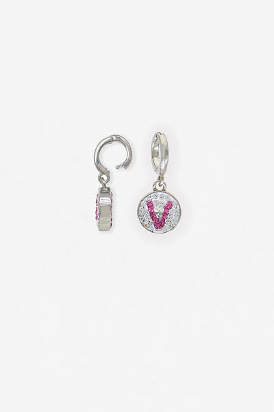 Initial Round Crystal Sterling Silver Charm - V | Annie and Sisters