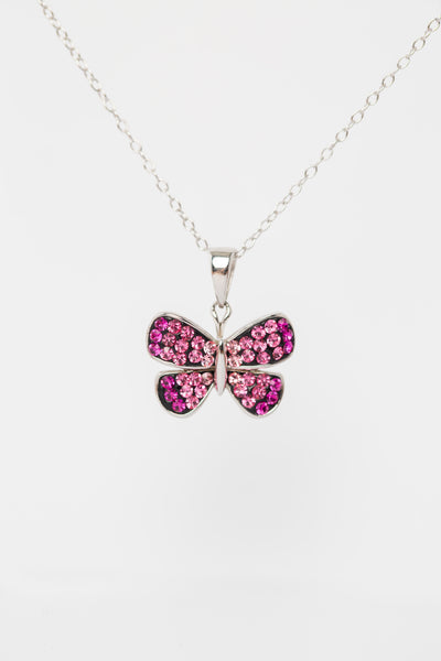 Pink Butterfly Crystal Sterling Silver Necklace | Annie and Sisters