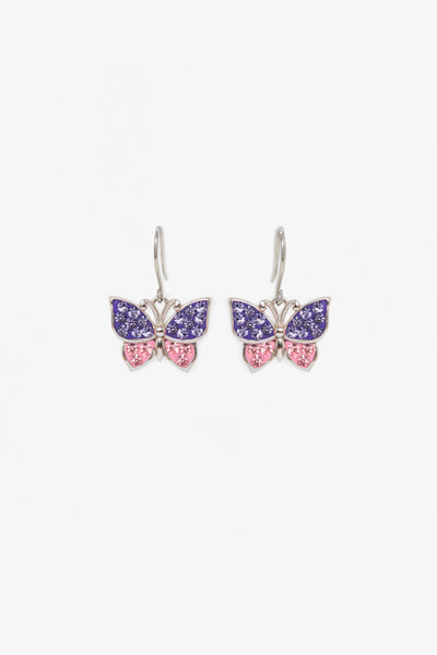 Tanzanite Rose Pink Butterfly Crystal Sterling Silver Dangle Earrings