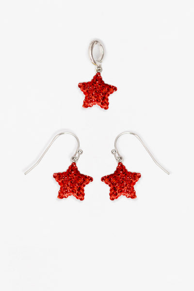 Red Star Crystal Sterling Silver Earrings and Charm Set | Annie and Sisters