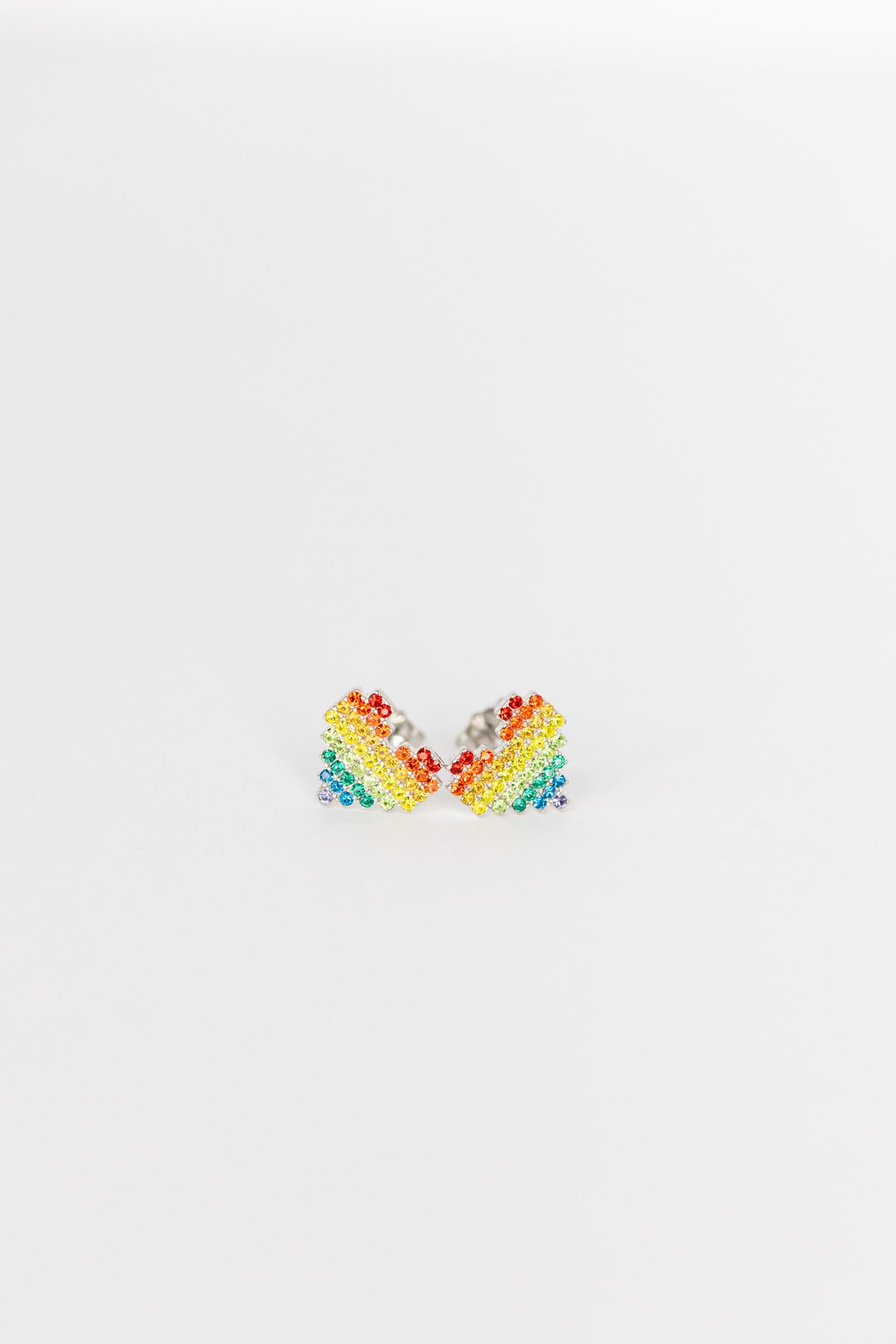 Rainbow Heart Crystal Sterling Silver Stud Earrings