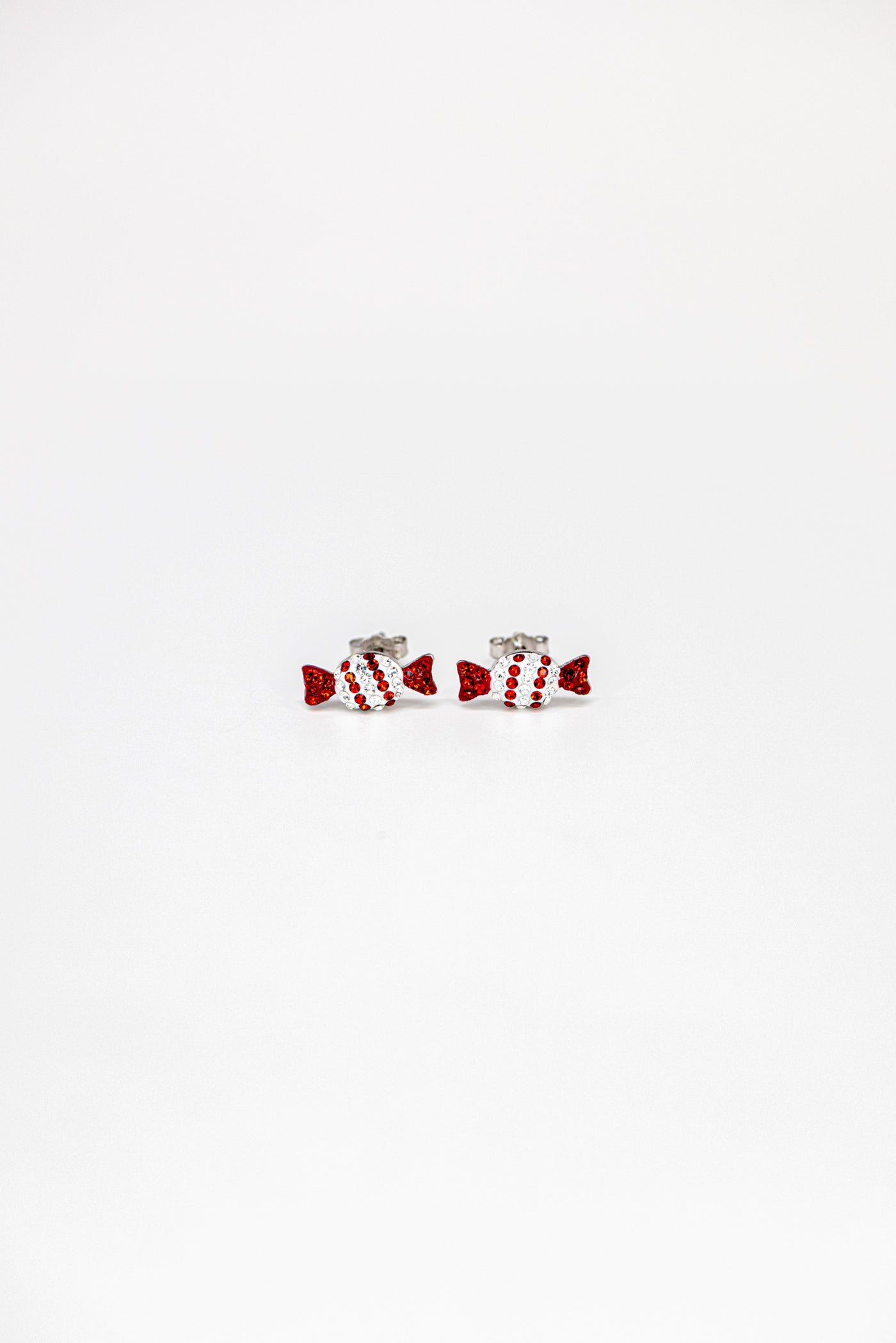 Red and White Holiday Candy Crystal Sterling Silver Earrings
