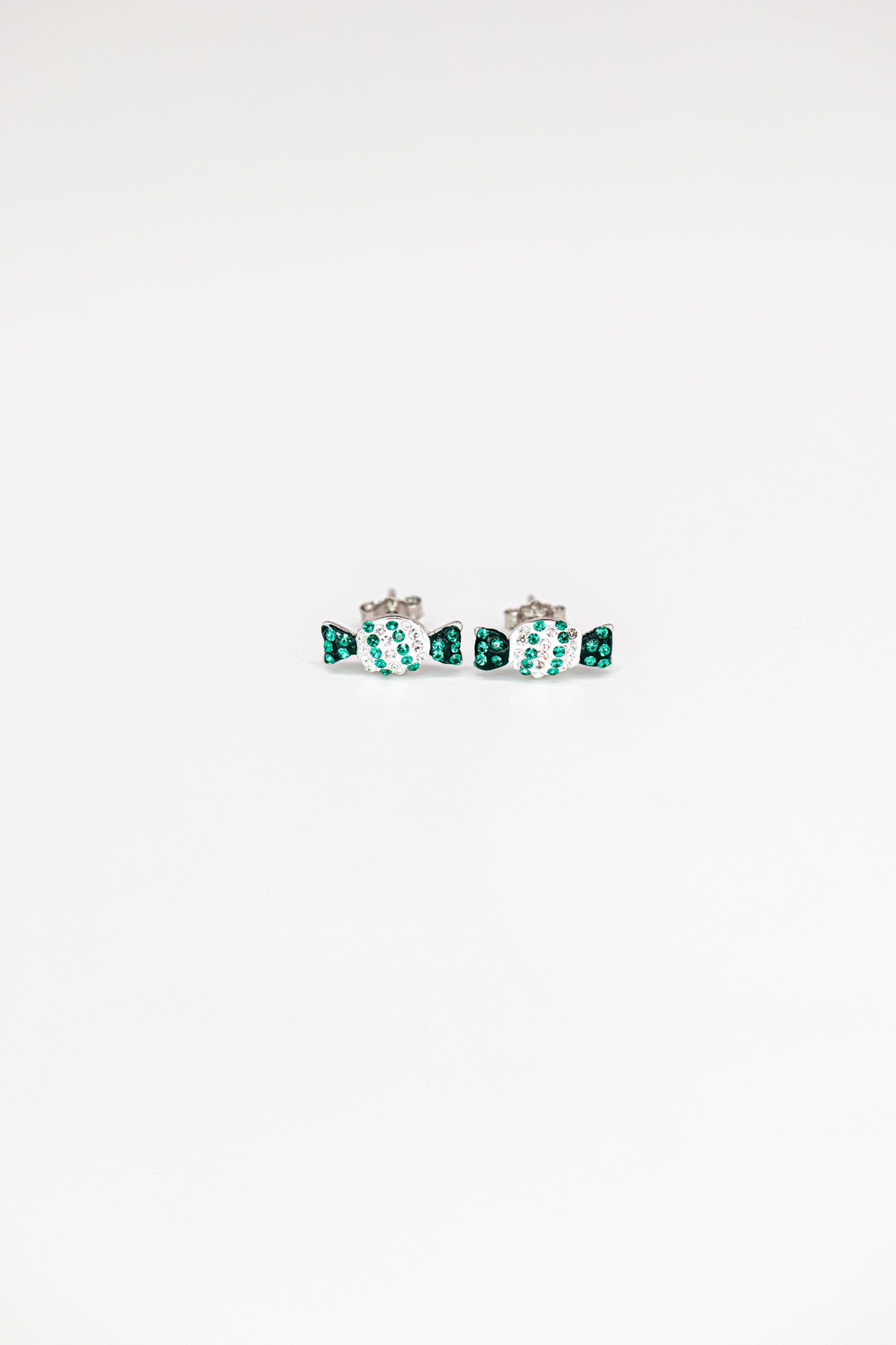Green and White Holiday Candy Crystal Sterling Silver Earrings