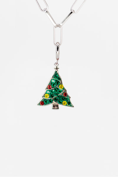 Christmas Tree Crystal Sterling Silver Charm With Paperclip Bracelet