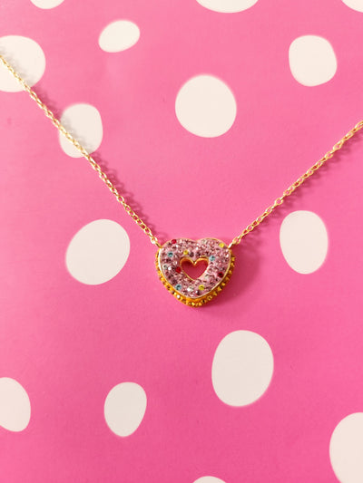 Heart Shaped Donut Crystal Gold Plated Adjustable Necklace