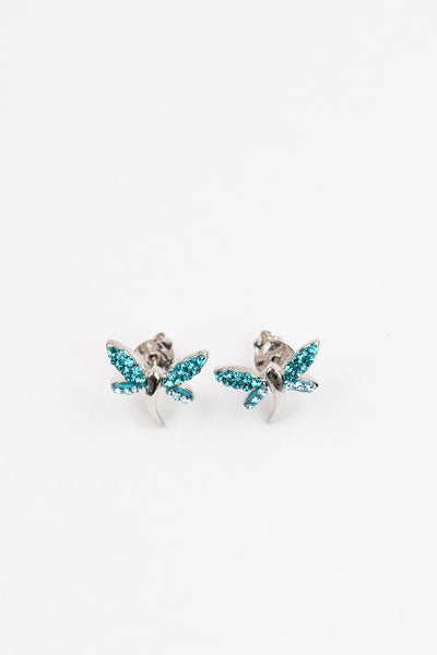 Crystal Dragonfly Silver Stud Earrings in Aquamarine| Annie and Sisters | sister stud earrings, for kids, children's jewelry, kid's jewelry, best friend