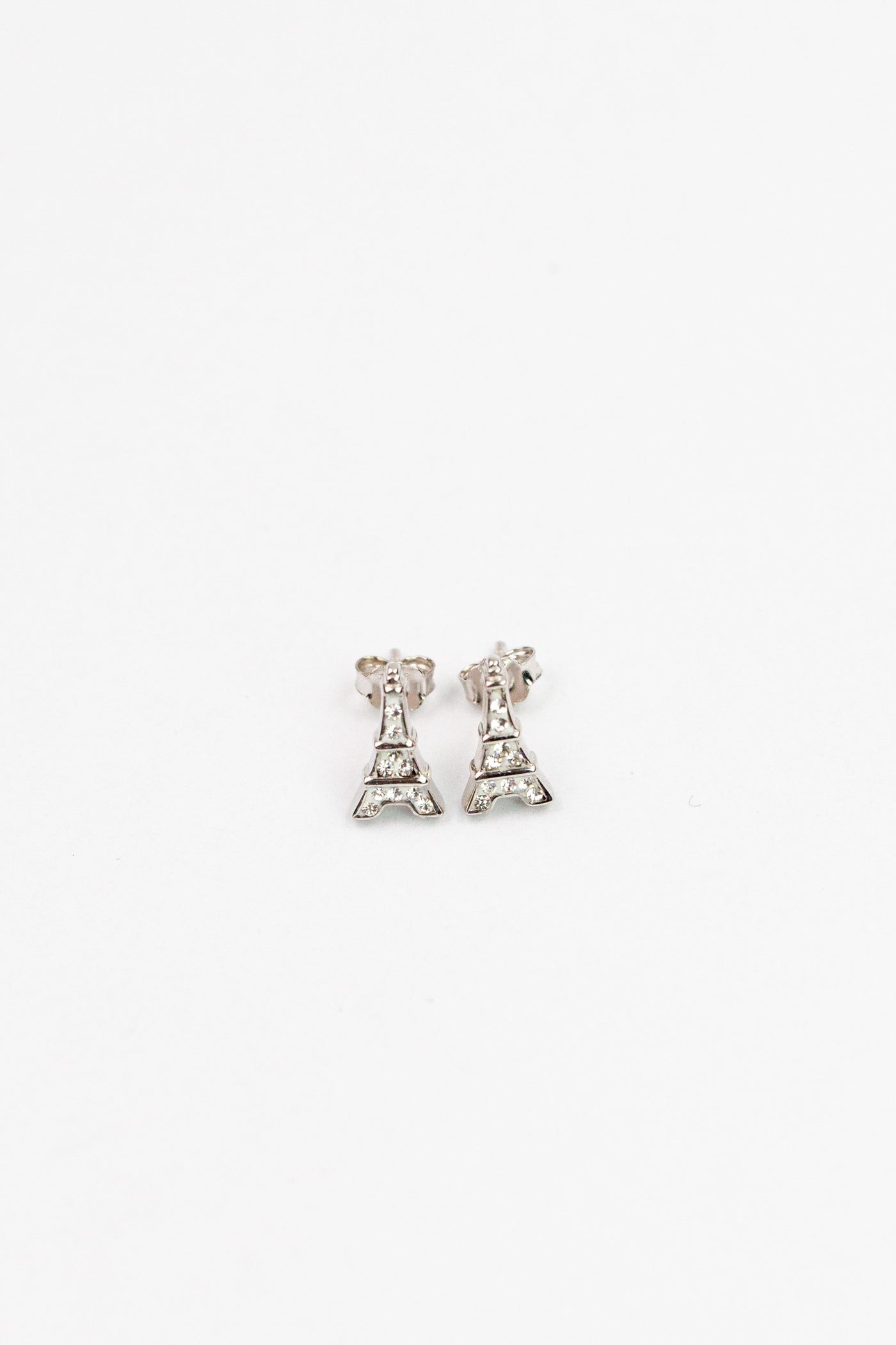 Eiffel Tower Clear Crystal Clear Sterling Silver Earrings | Annie and Sisters | sister stud earrings, for kids, children's jewelry, kid's jewelry, best friend