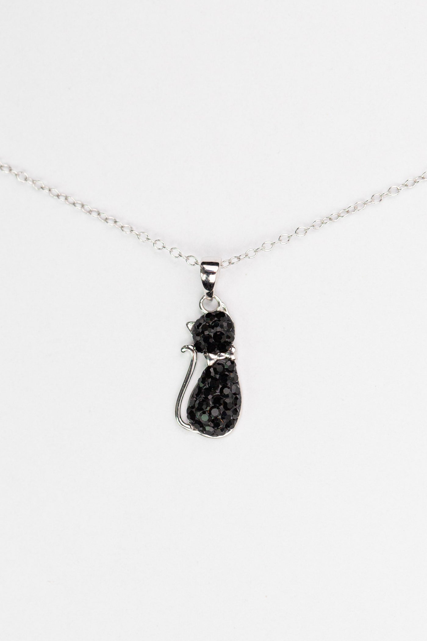 Black Cat Necklace Crystal Cat Silver Pendant Necklace in Jet Black Crystal | Annie and Sisters