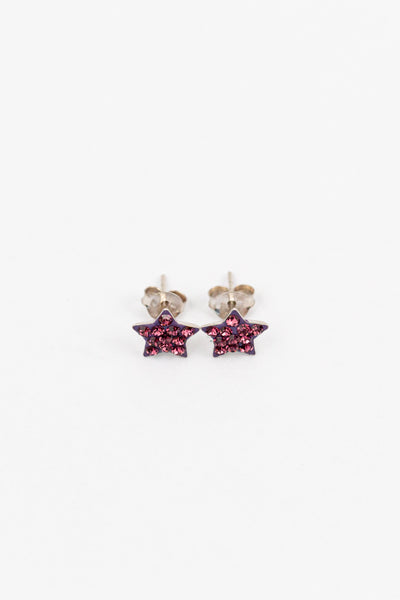 Crystal Star Pave Stud Silver Earrings in Amethyst | Annie and Sisters| sister stud earrings, for kids, children's jewelry, kids jewelry, best friend 