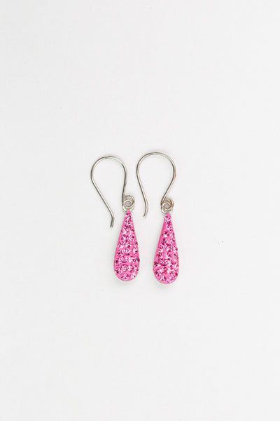 Teardrop Crystal Silver Earrings in Rose Pink| Annie and Sisters