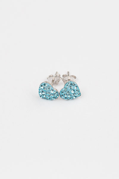 Heart Pave Crystal Silver Stud Earrings in Aquamarine | Annie and Sisters | sister stud earrings, for kids, children's jewelry, kid's jewelry, best friend