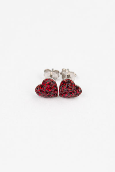 Heart Pave Crystal Silver Stud Earrings in Dark Siam Red | Annie and Sisters | sister stud earrings, for kids, children's jewelry, kid's jewelry, best friend