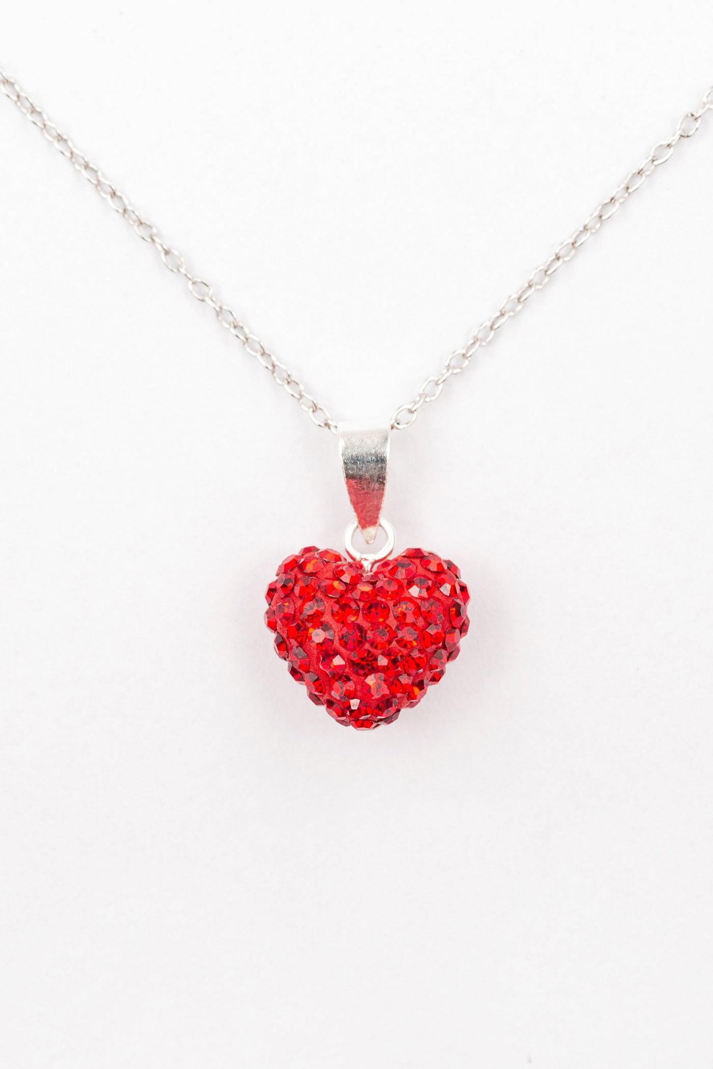Crystal Pave Heart Sterling Silver Necklace in Light Siam Red | Annie and Sisters