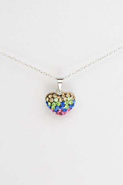 Ombre Heart Pattern Silver Crystal Necklace