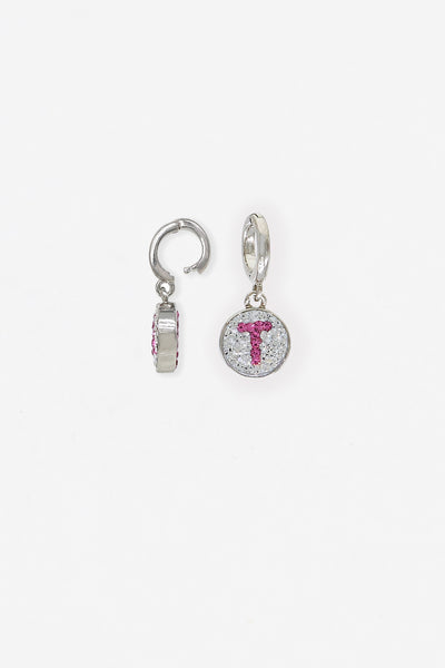 Initial Round Crystal Sterling Silver Charm - T | Annie and Sisters