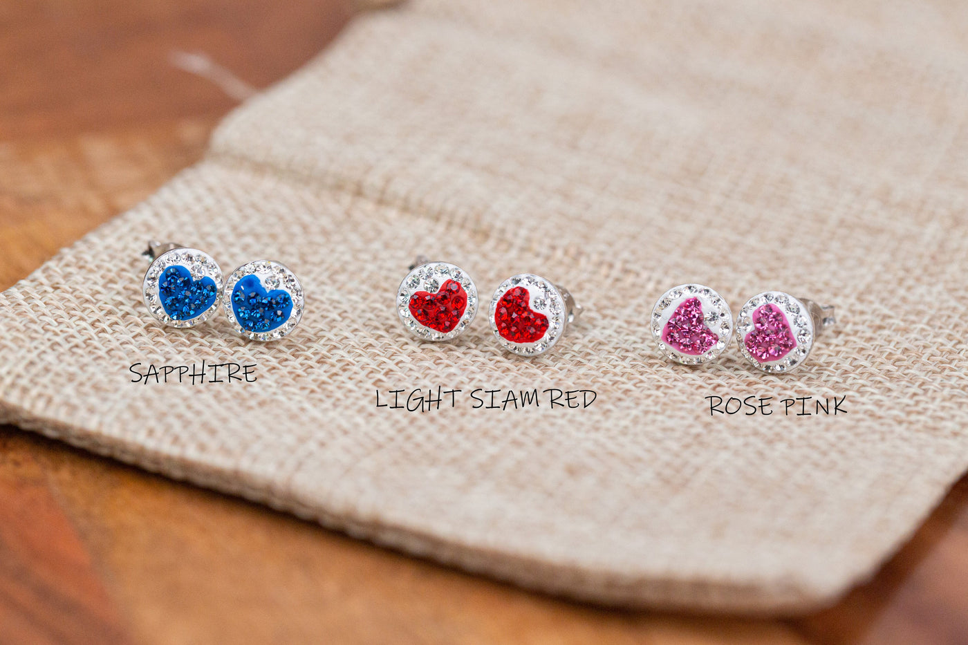 8mm Round Crystal Heart Stud Silver Earrings | Annie and Sisters | sister stud earrings, for kids, children's jewelry, kid's jewelry, best friend