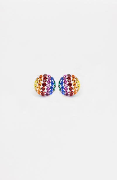 Rainbow Disco Ball Crystal Sterling Silver Earrings