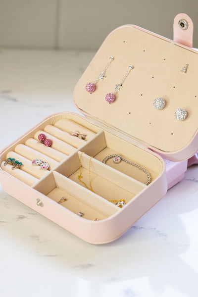 Pink Rectangular Multi layer Jewelry Case