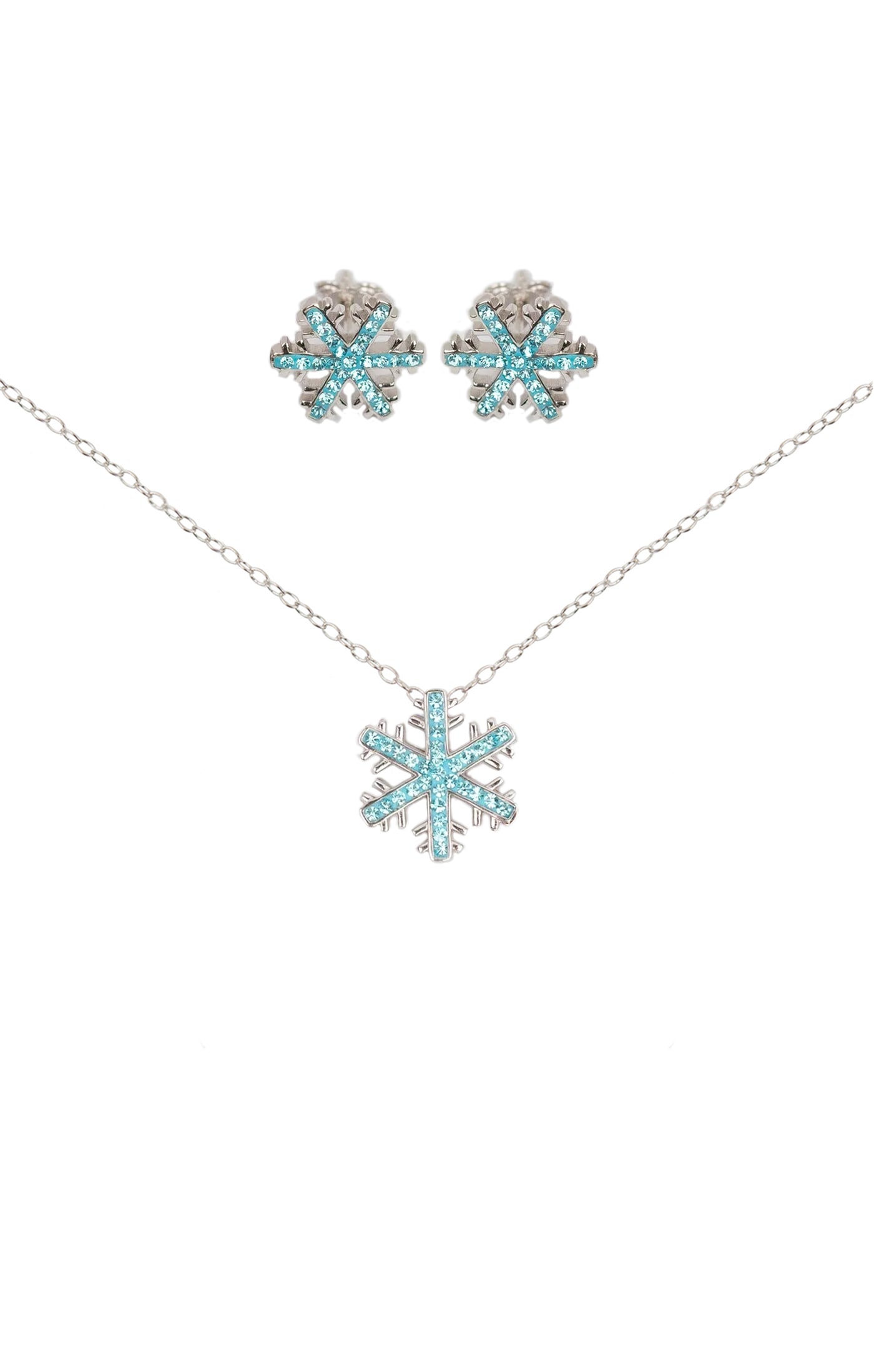 Blue Snowflake (Sectored) Crystal Silver Earring and Pendant Necklace Set