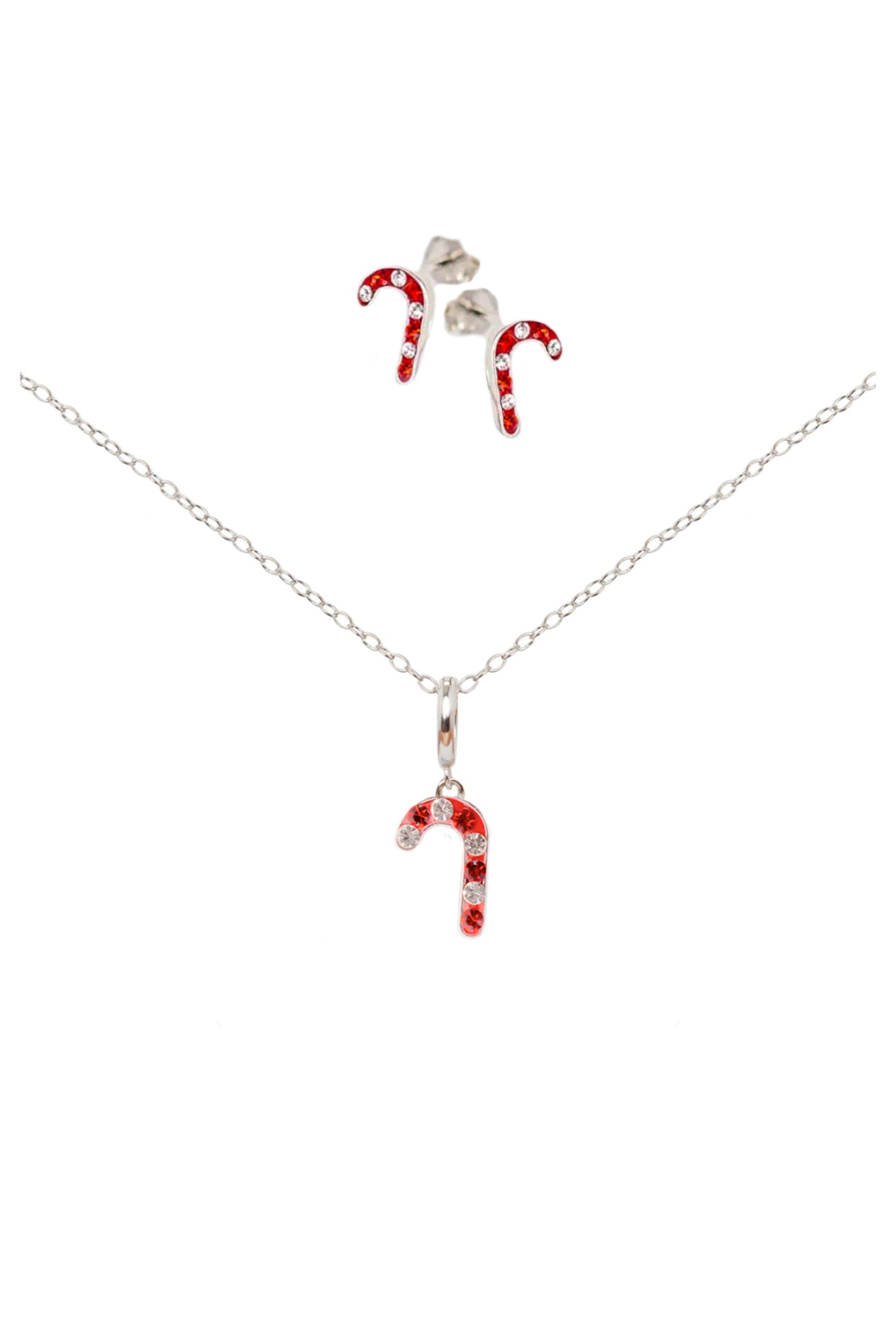 Candy Cane Crystal Sterling Silver Earring and Charm Necklace Set
Success
