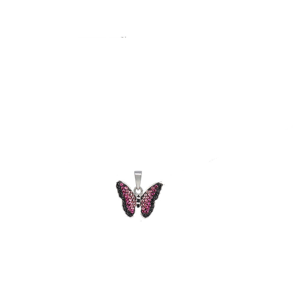 Fuschia Pink Ombre Crystal Butterfly Sterling Silver Necklace