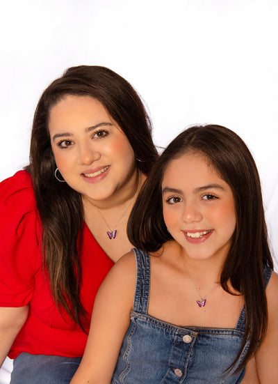 Mother Daughter Matching Fuschia Butterfly Necklace Set