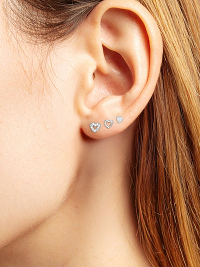 Triple Heart CZ Earring Set – Sterling Silver Everyday Hearts Studs Set
Info
