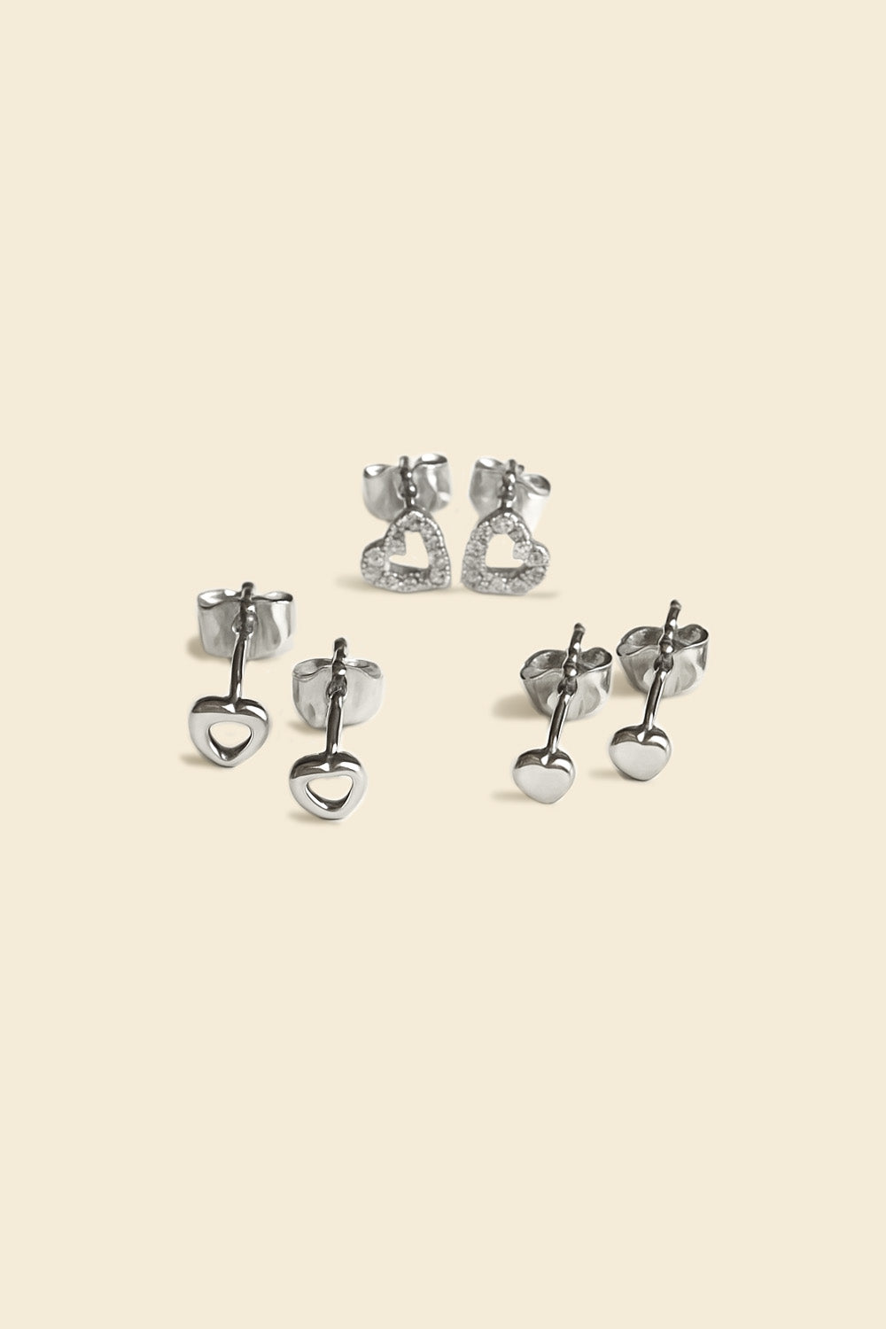 Triple Heart CZ Earring Set – Sterling Silver Everyday Hearts Studs Set