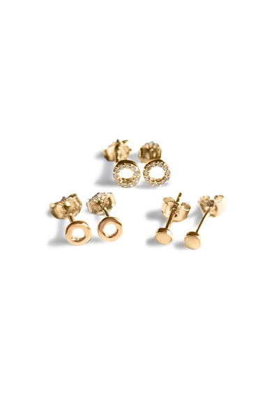 Three Circle Minimalist Sterling Silver Studs Earring Set – Gold Plated Circle Geometric Studs