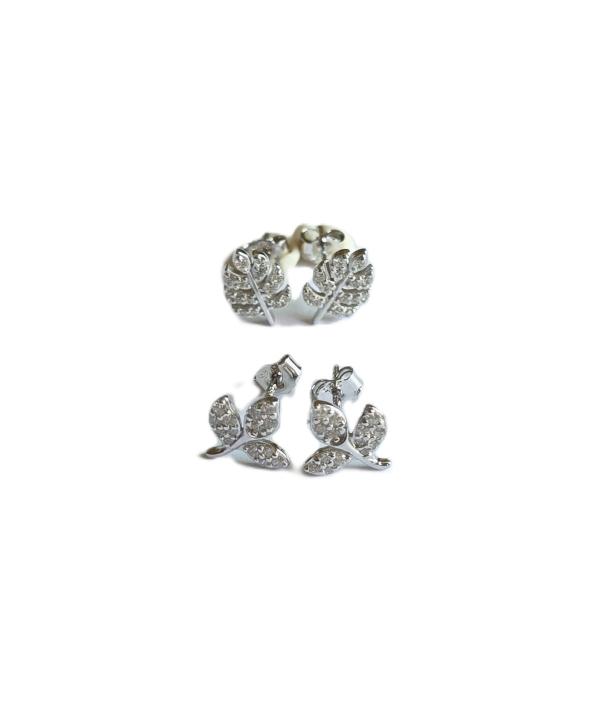 Leaf Stud Earrings Set – Silver Shine