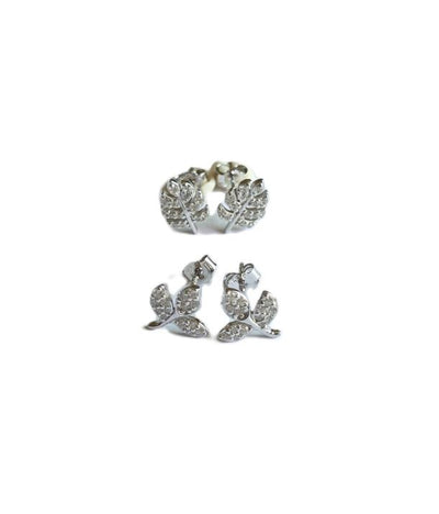 Leaf Stud Earrings Set – Silver Shine