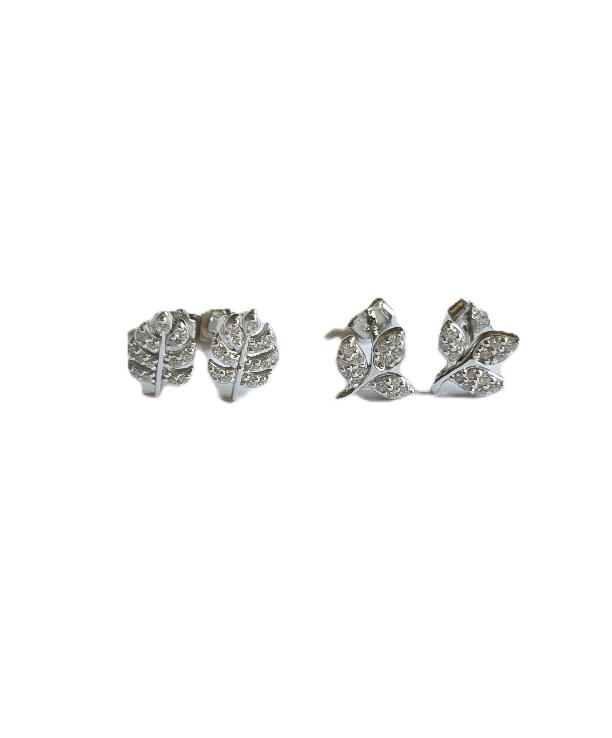 Leaf Stud Earrings Set – Silver Shine