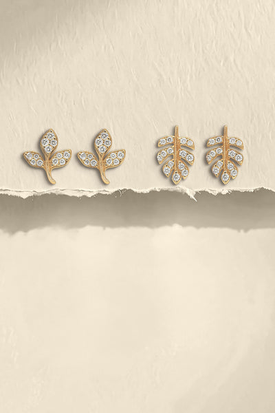 Leaf Stud Earrings Set –  Gold Finish