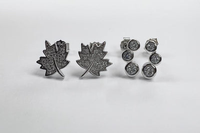 Maple Leaf & Bubble  Stud Earrings Set –  Silver Shine