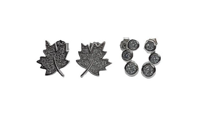 Maple Leaf & Bubble  Stud Earrings Set –  Silver Shine