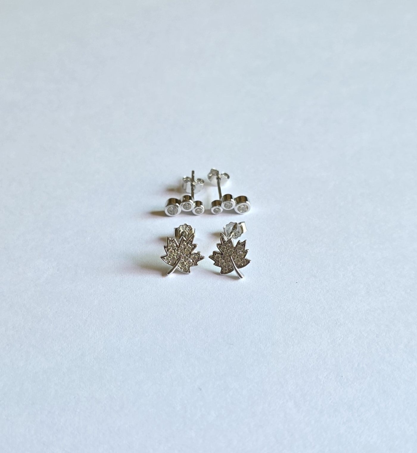 Maple Leaf & Bubble  Stud Earrings Set –  Silver Shine