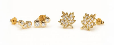 Maple Leaf & Bubble  Stud Earrings Set –  Gold Finish