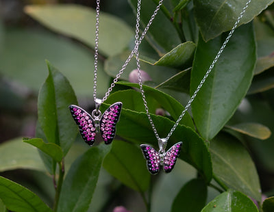 Mother Daughter Matching Fuschia Butterfly Necklace Set