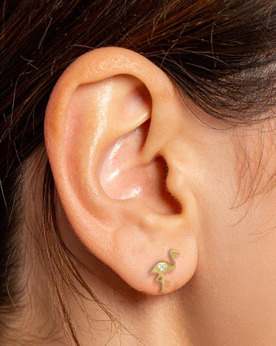 Seahorse, Flamingo & Disc Stud Earrings Set – Gold Finish