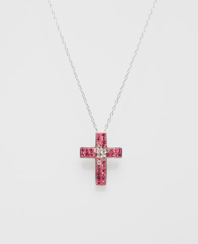 Ombre Crystal Cross Silver Necklace in Ombre Pink | Annie and Sisters
