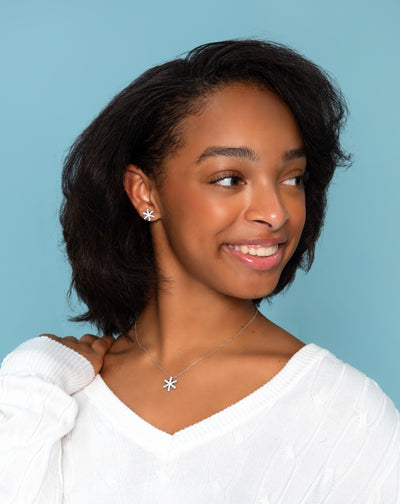 White Snowflake (Sectored) Crystal Silver Earring and Pendant Necklace set