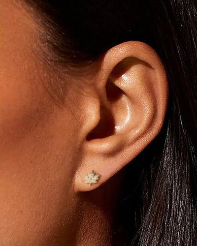 Maple Leaf & Bubble  Stud Earrings Set –  Gold Finish