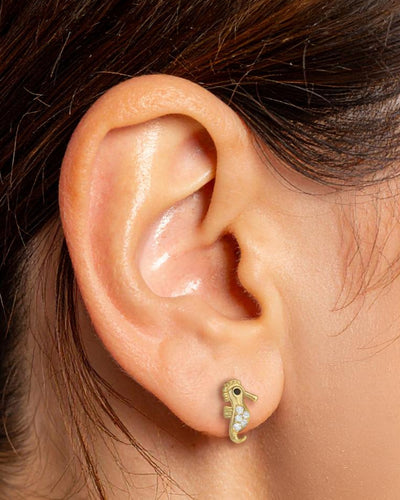 Seahorse, Flamingo & Disc Stud Earrings Set – Gold Finish