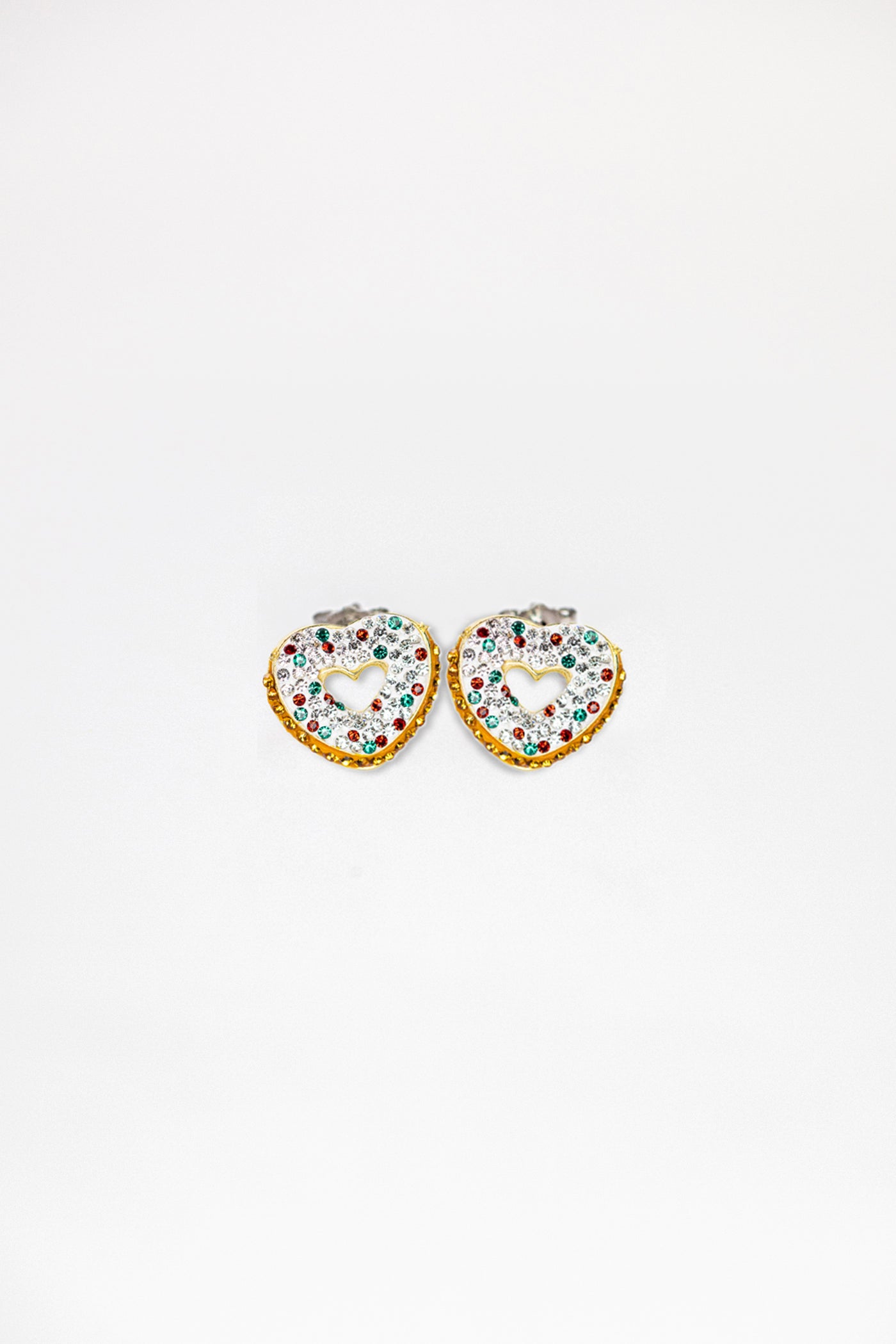 Heart Shaped Donut Gold Plated Crystal Stud Earrings