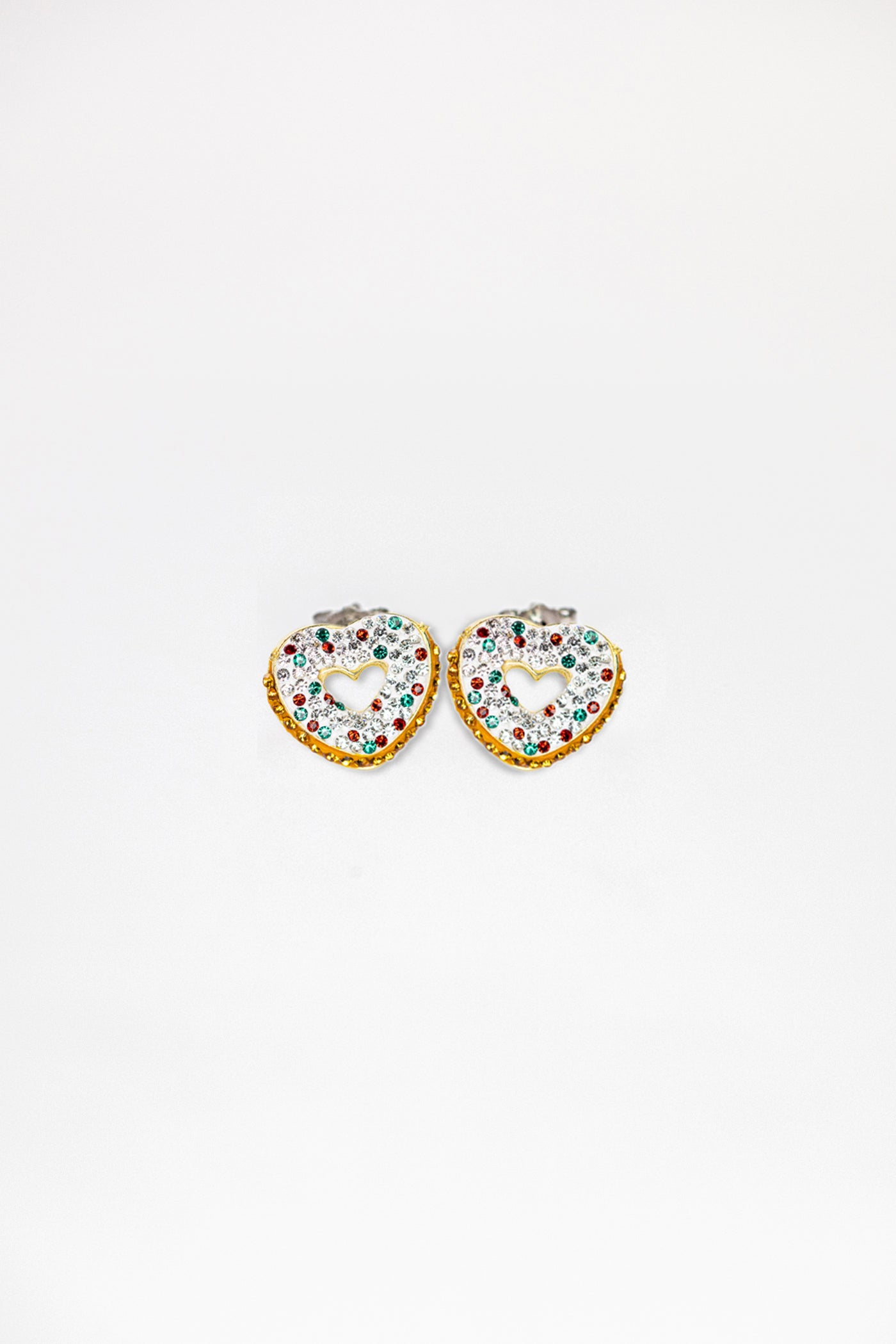 Heart Shaped Donut Gold Plated Crystal Stud Earrings