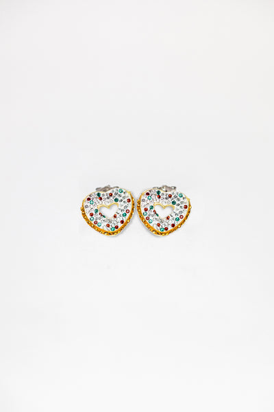 Heart Shaped Donut Gold Plated Crystal Stud Earrings